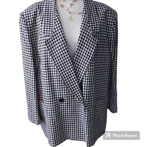 Giorgio Saint Angelo Vintage Houndstooth Linen Dark Navy Blazer Jacket 22